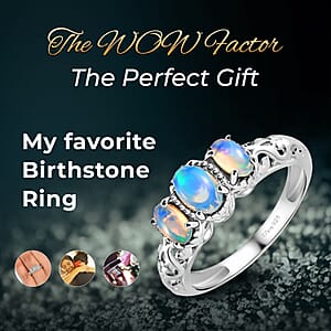 D'Joy Ethiopian Welo Opal 3 Stone Ring in Platinum Over Sterling Silver 0.70 ctw (Size 7.0)