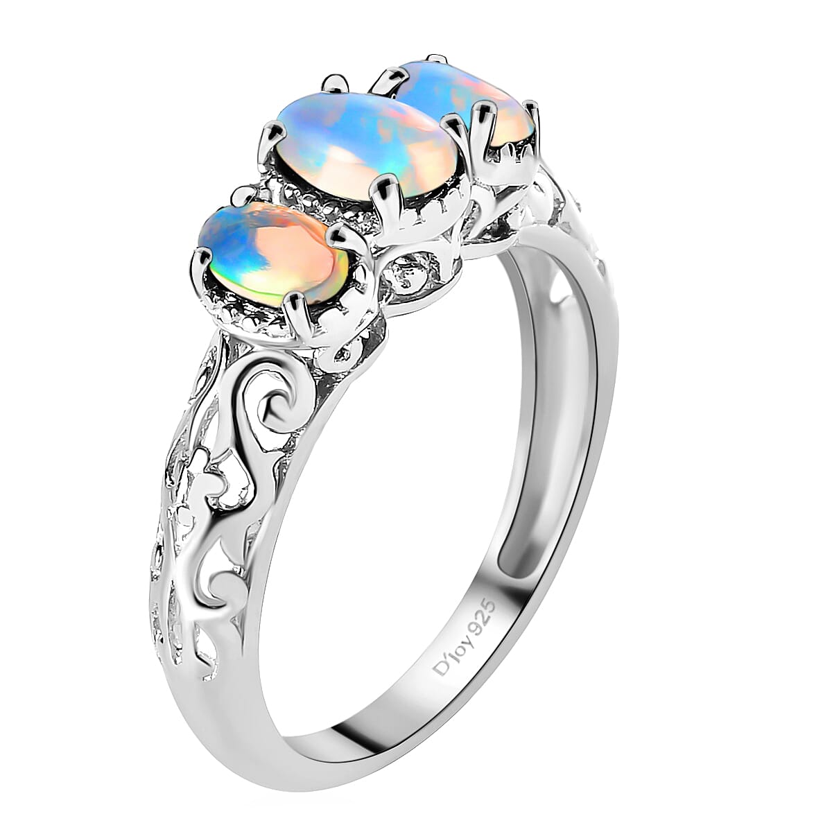 D'Joy Ethiopian Welo Opal 0.70 ctw 3 Stone Ring in Platinum Over Sterling Silver (Size 7.0) image number 5