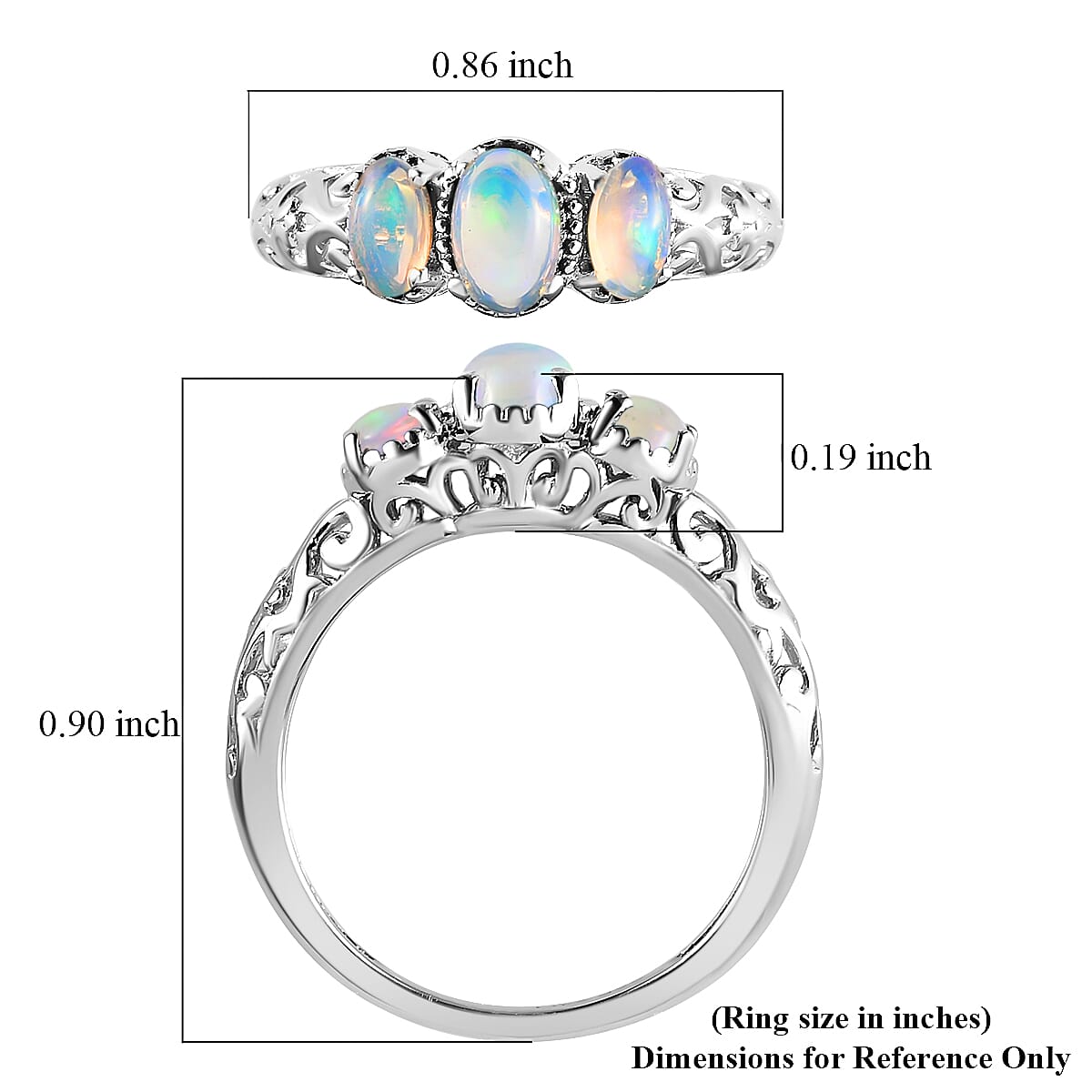 D'Joy Ethiopian Welo Opal 0.70 ctw 3 Stone Ring in Platinum Over Sterling Silver (Size 7.0) image number 7