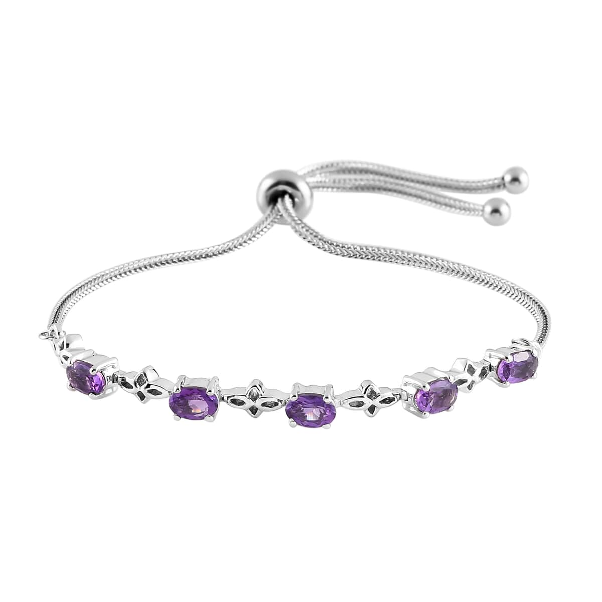 Amethyst Bolo Bracelet in Platinum Over Sterling Silver and Stainless Steel 2.00 ctw image number 0