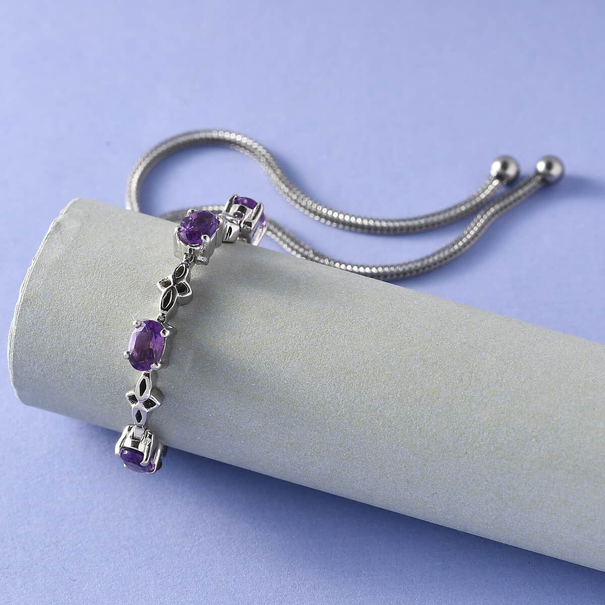 Amethyst Bolo Bracelet in Platinum Over Sterling Silver and Stainless Steel 2.00 ctw image number 3