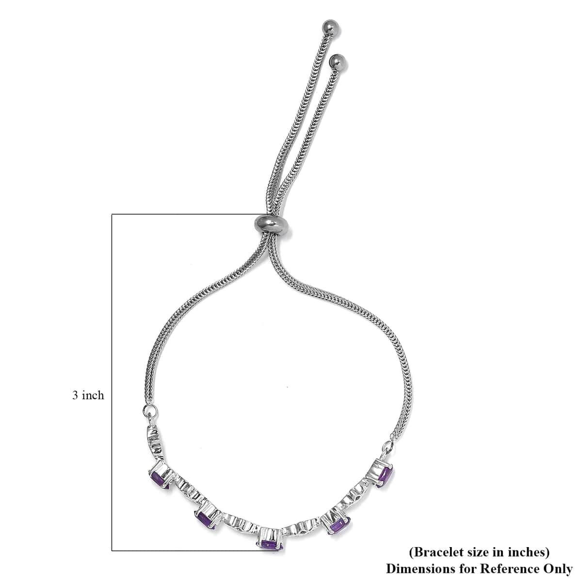 Amethyst Bolo Bracelet in Platinum Over Sterling Silver and Stainless Steel 2.00 ctw image number 5