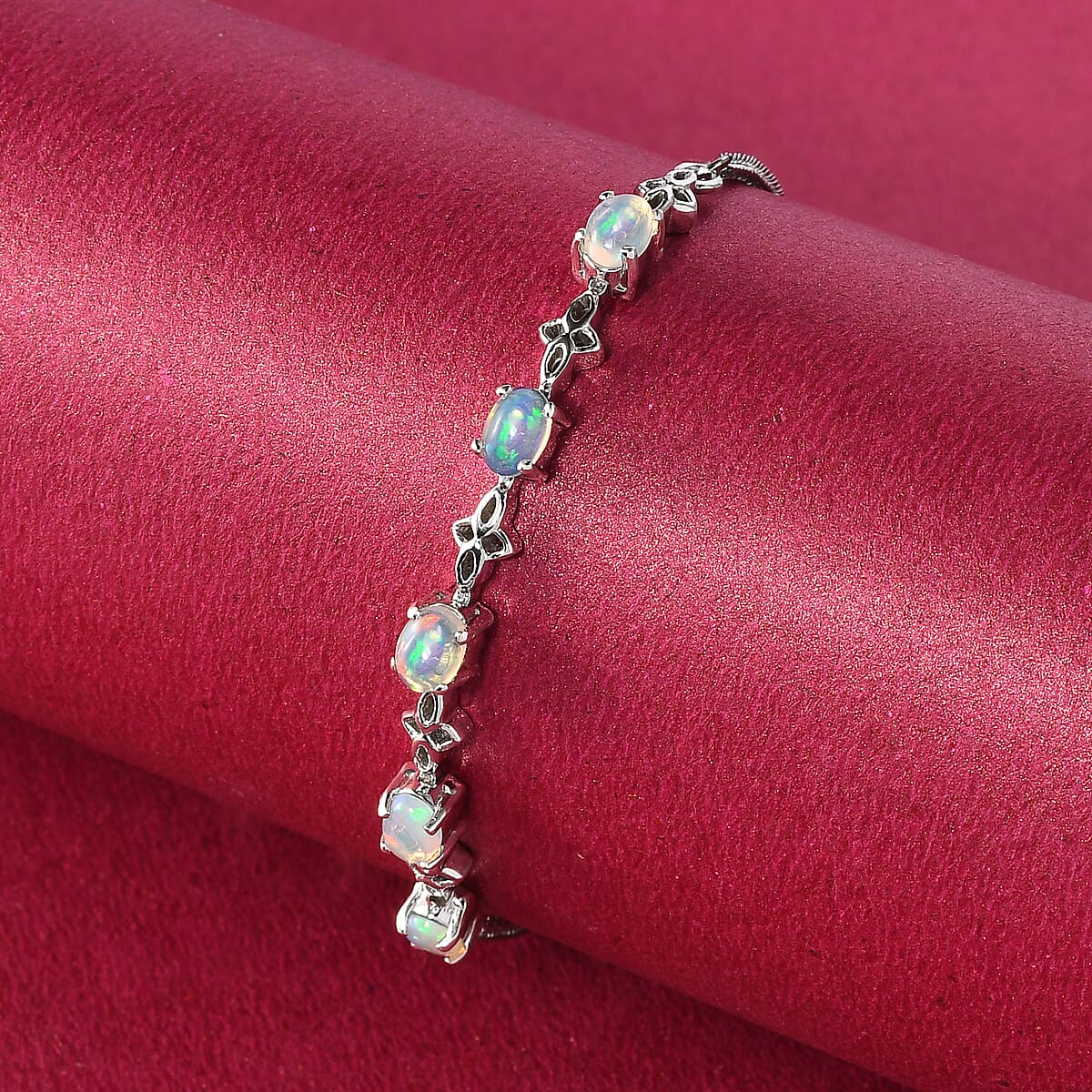 Ethiopian Welo Opal Bolo Bracelet in Platinum Over Sterling Silver and Stainless Steel 1.40 ctw image number 1