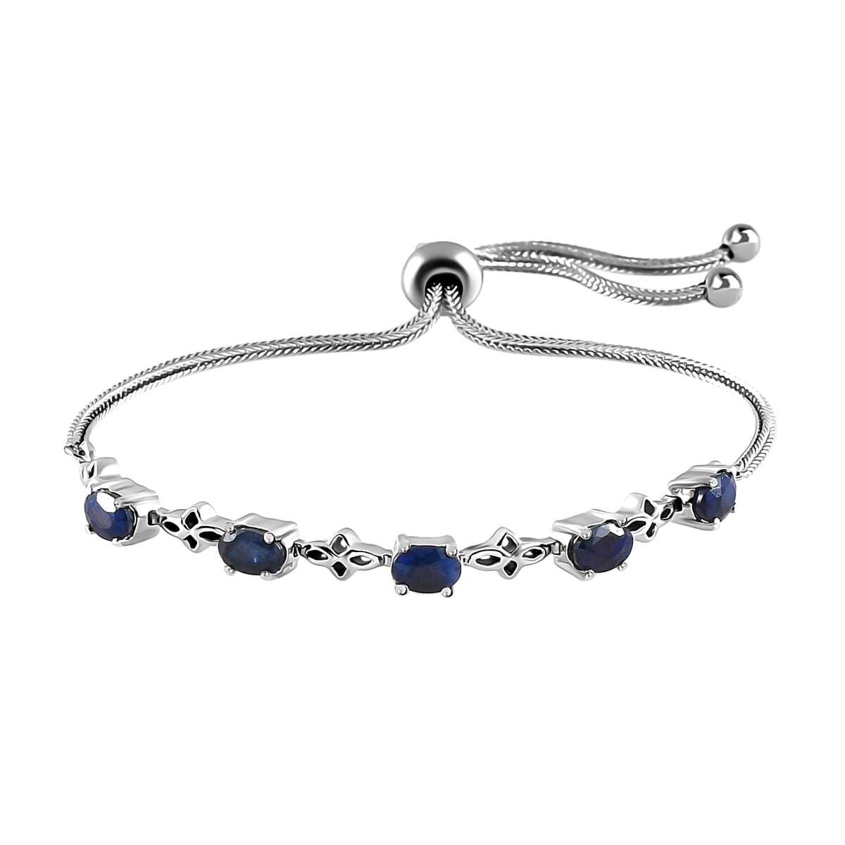 Madagascar Blue Sapphire Bracelet, Station Bolo Bracelet, Platinum Over Sterling Silver and Stainless Steel Bracelet, Sapphire Bolo Bracelet 3.15 ctw image number 0