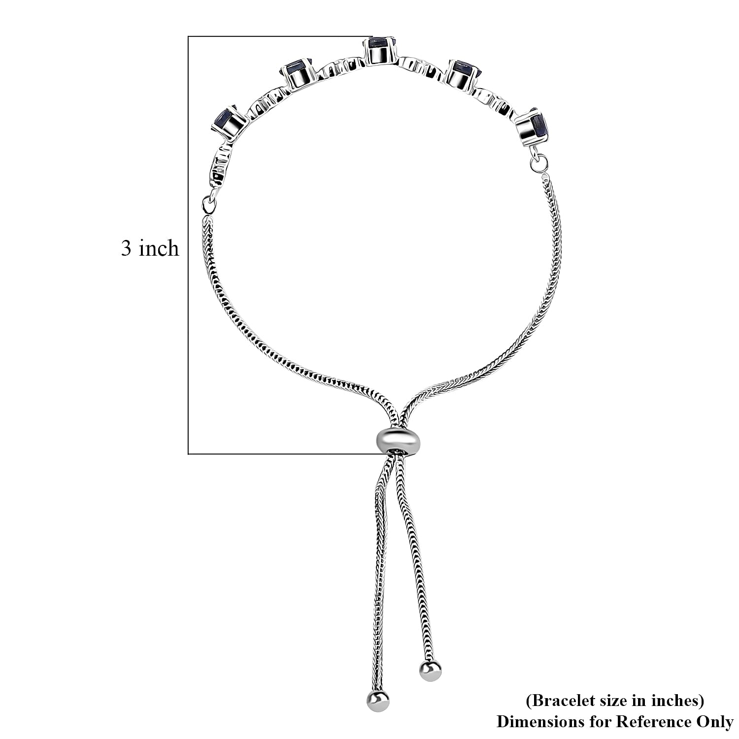 D'Joy Madagascar Blue Sapphire Bracelet, Station Bolo Bracelet, Platinum Over Sterling Silver and Stainless Steel Bracelet, Sapphire Bolo Bracelet 3.15 ctw