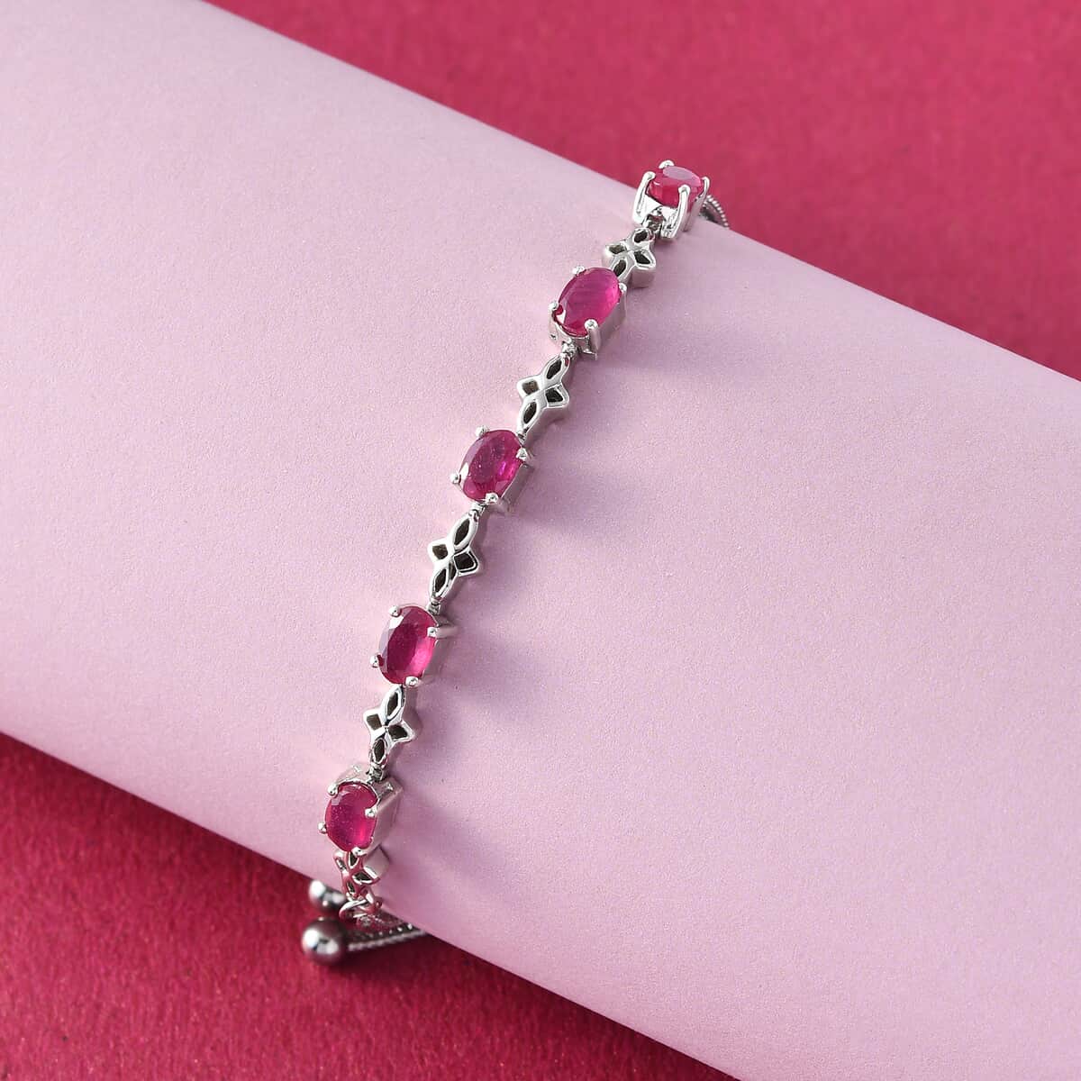 Niassa Ruby (FF) Bolo Bracelet in Platinum Over Sterling Silver and Stainless Steel 3.50 ctw image number 1