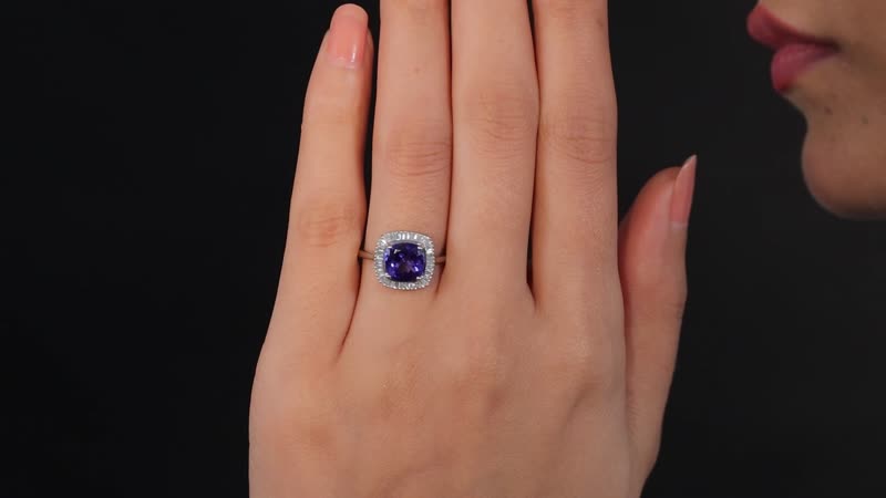 RHAPSODY 950 Platinum AAAA Tanzanite and Diamond E-F VS2 Halo Ring (Size 7.0) 5.40 Grams 2.90 ctw