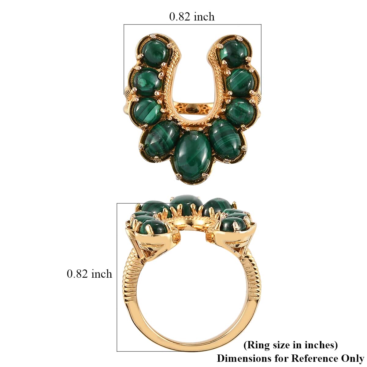 Karis African Malachite Horseshoe Ring in 18K YG Plated (Size 7.0) 5.00 ctw image number 5