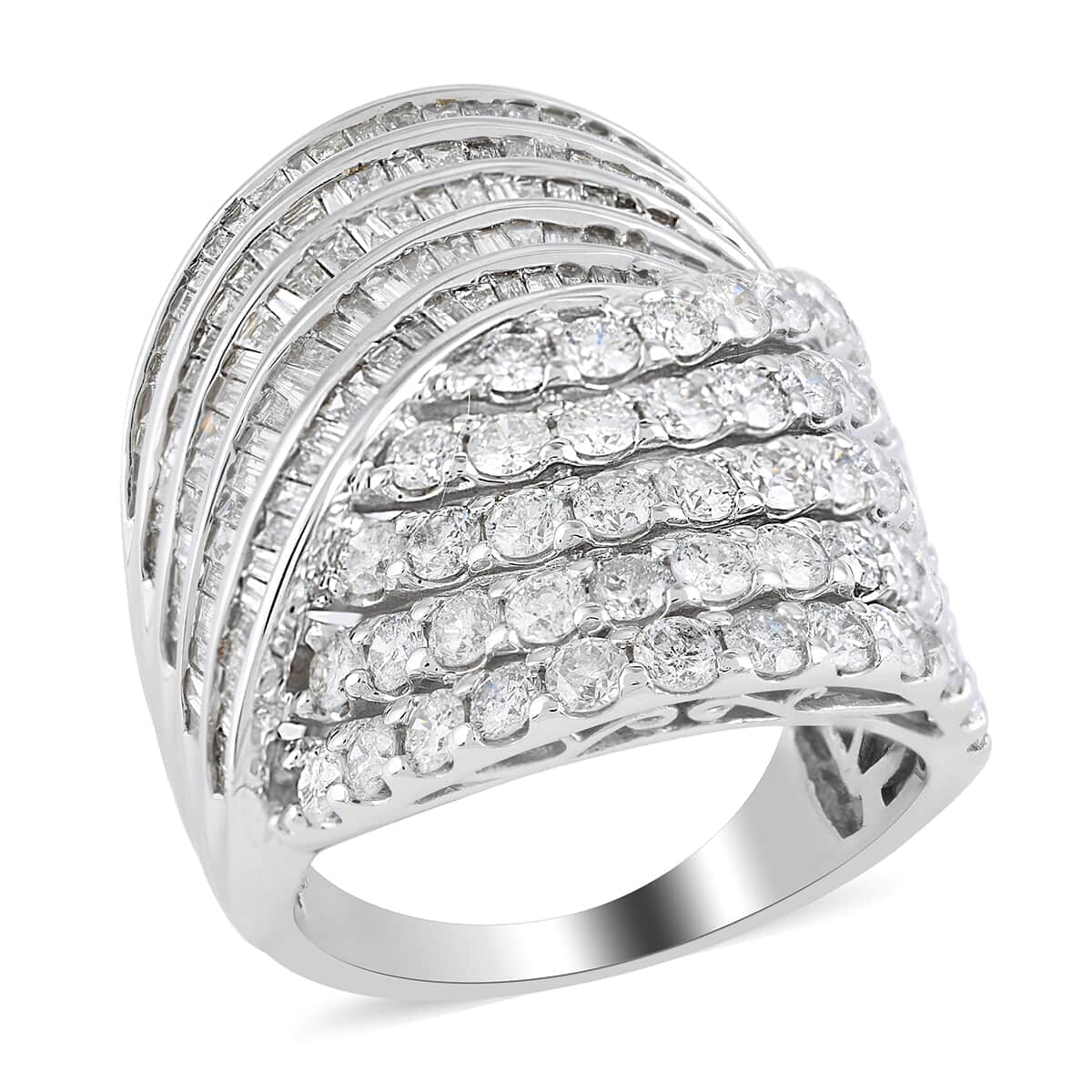 NY Closeout 10K White Gold G-H I1-I2 Diamond Twisted Ring (Size 7.0) 10.50 Grams 4.00 ctw image number 0