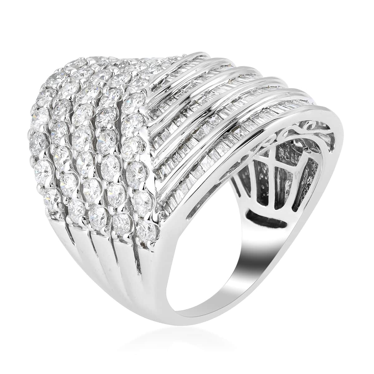 NY Closeout 10K White Gold Diamond Twisted Multi Row Ring (Size 7.0) 5.80 Grams 2.00 ctw image number 3