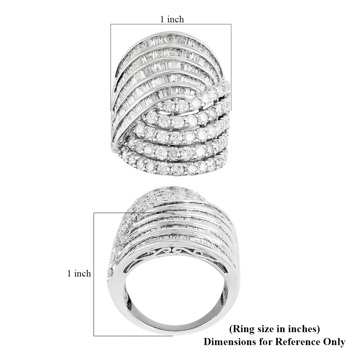 NY Closeout 10K White Gold Diamond Twisted Multi Row Ring (Size 7.0) 5.80 Grams 2.00 ctw image number 5