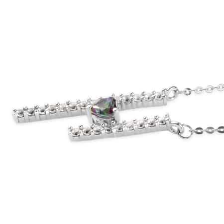 Northern Lights Mystic Topaz and White Zircon Fancy Heart Double Bar Necklace 18 Inches in Platinum Over Sterling Silver 1.10 ctw image number 4