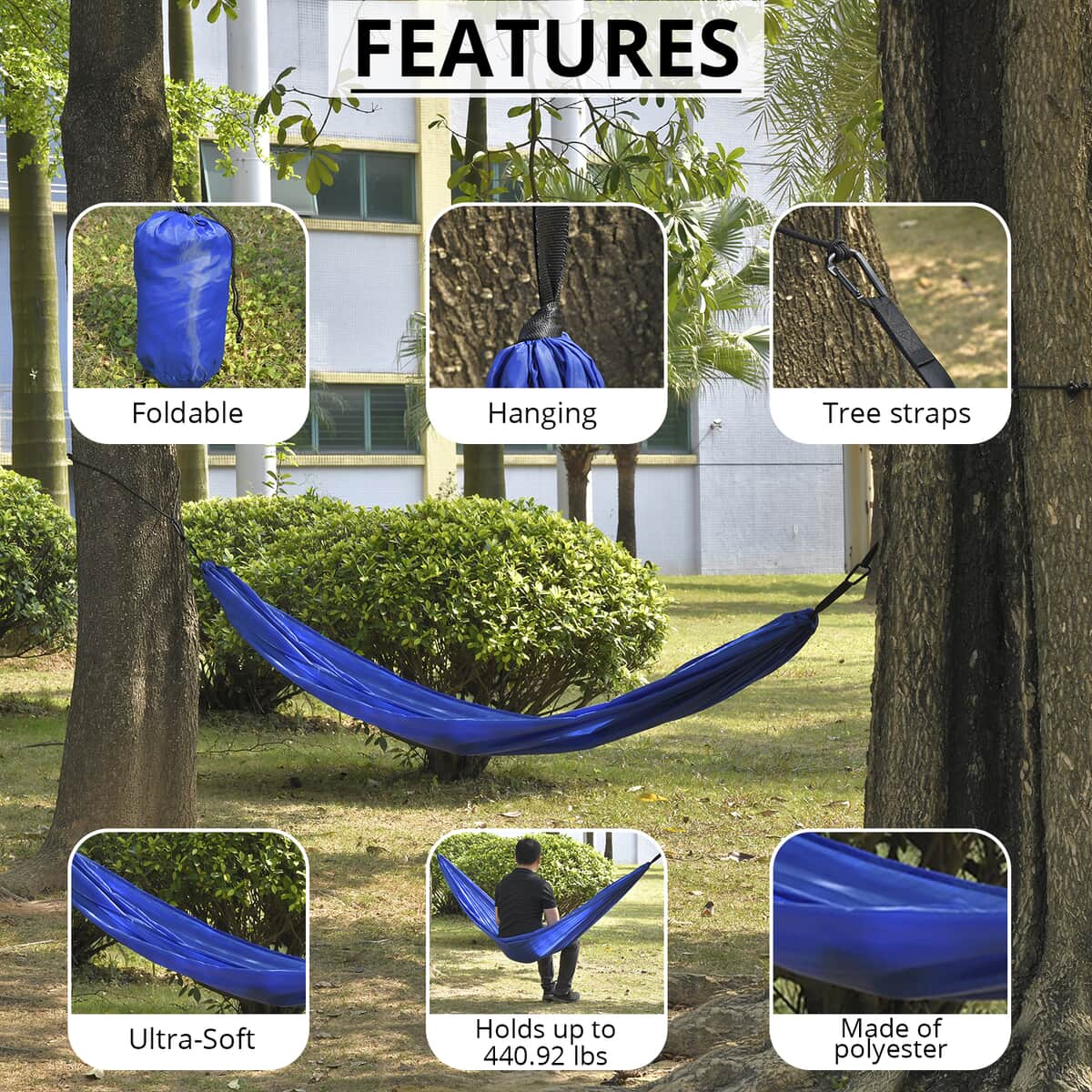 Blue Camping Hammock with 2 Tree Straps (108.3"x55.1") image number 2