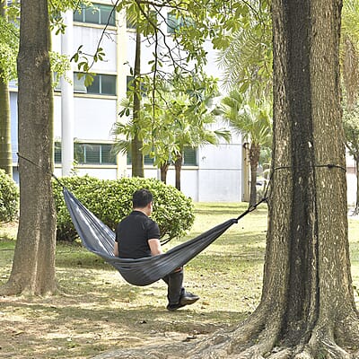 Gray Camping Hammock with 2 Tree Straps