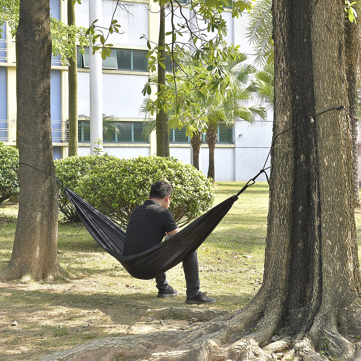 Black Camping Hammock with 2 Tree Straps image number 4
