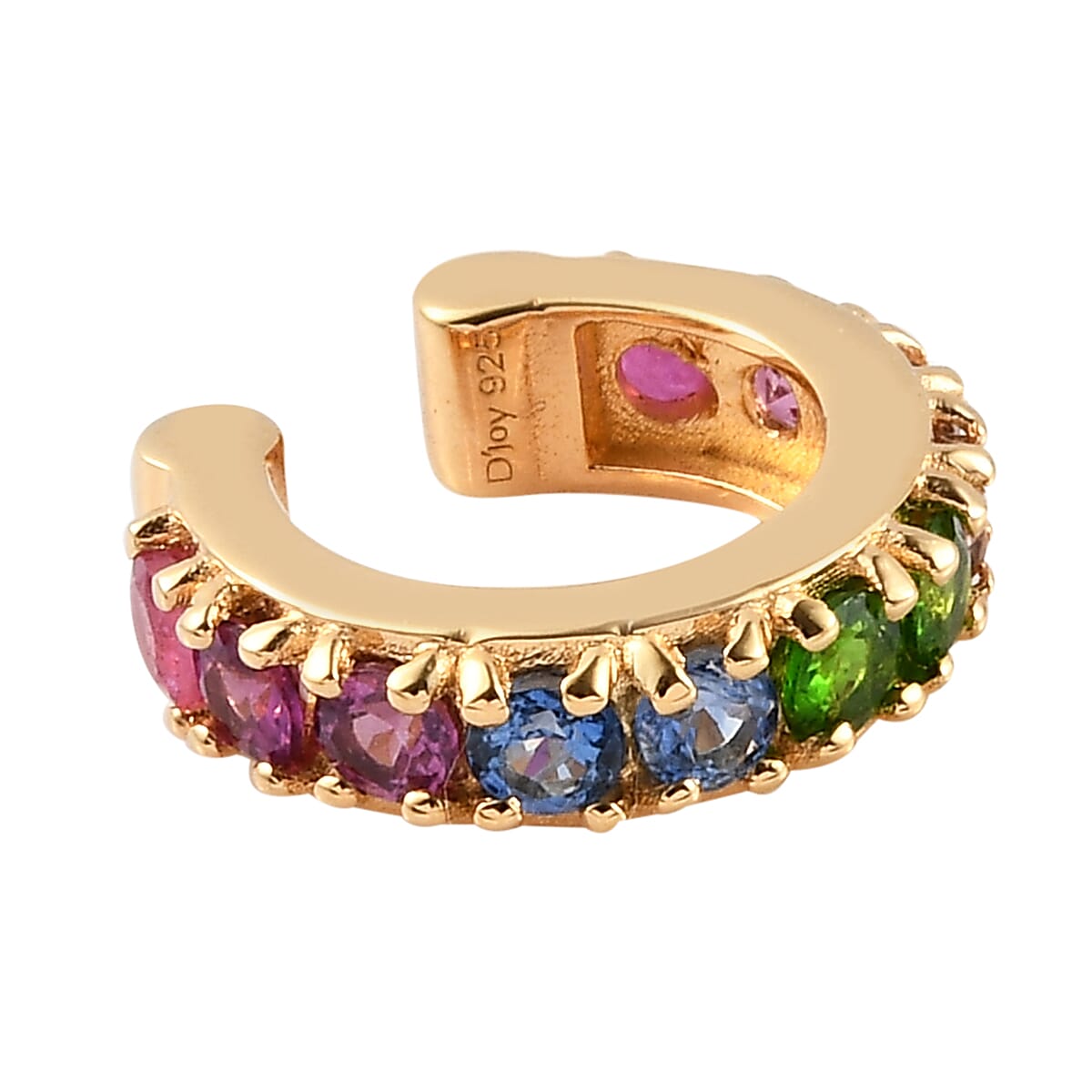 Multi Gemstone Open Band Rainbow Ear Cuff in Vermeil Yellow Gold Over Sterling Silver 1.65 ctw