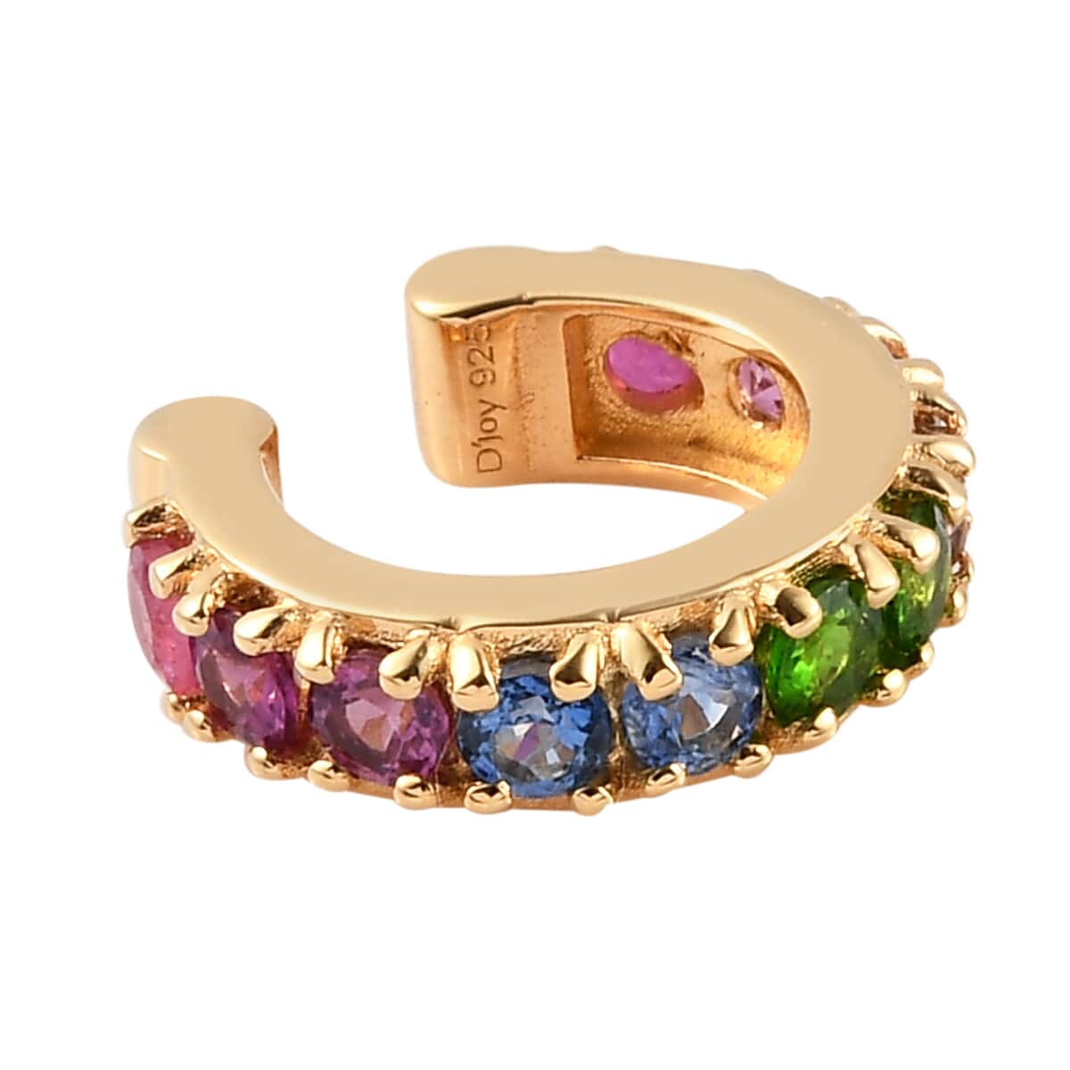 Multi Gemstone Open Band Rainbow Ear Cuff in Vermeil Yellow Gold Over Sterling Silver 1.65 ctw image number 0