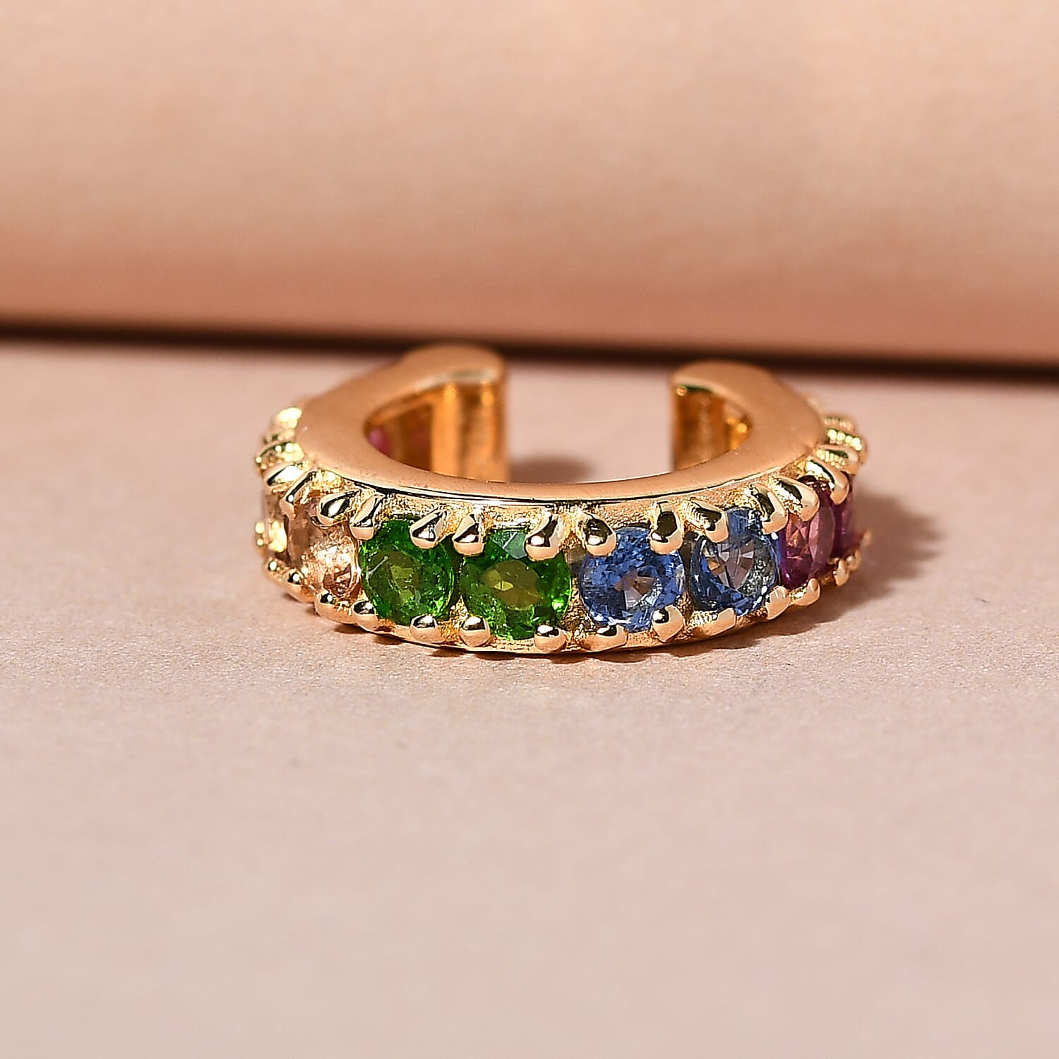 Multi Gemstone Open Band Rainbow Ear Cuff in Vermeil Yellow Gold Over Sterling Silver 1.65 ctw