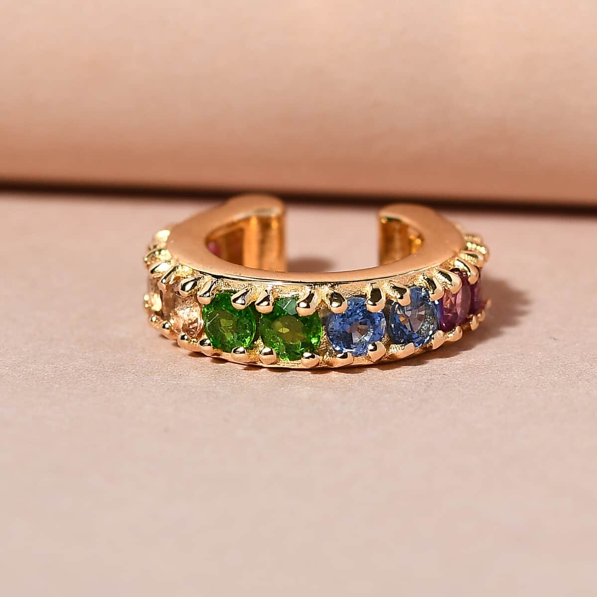 Multi Gemstone Open Band Rainbow Ear Cuff in Vermeil Yellow Gold Over Sterling Silver 1.65 ctw image number 1