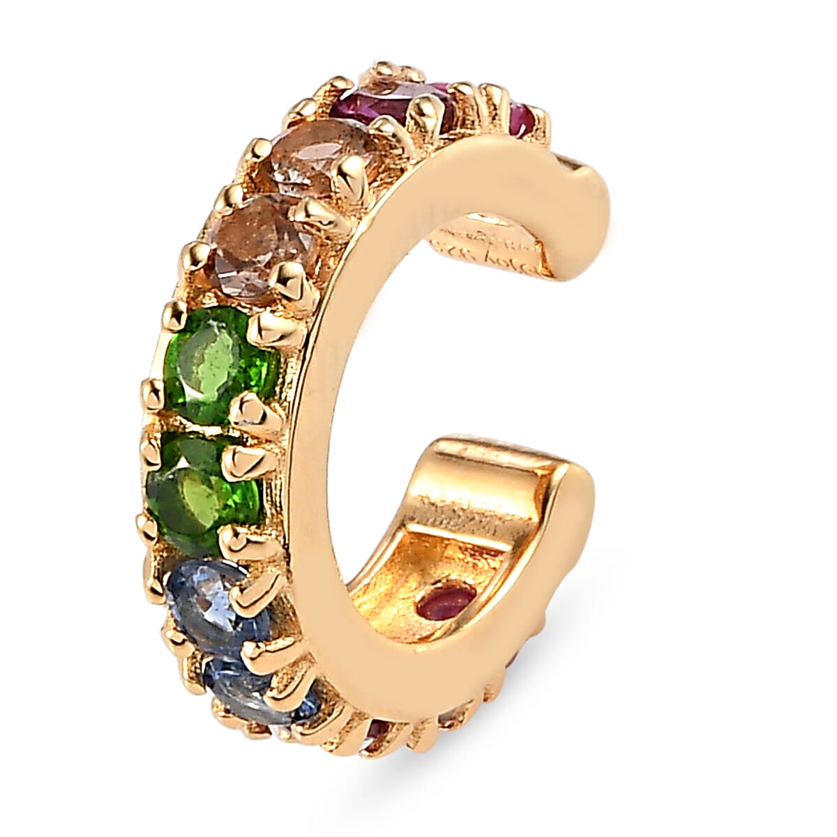 Multi Gemstone Open Band Rainbow Ear Cuff in Vermeil Yellow Gold Over Sterling Silver 1.65 ctw