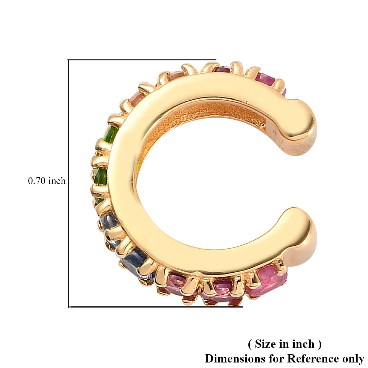 Multi Gemstone Open Band Rainbow Ear Cuff in Vermeil Yellow Gold Over Sterling Silver 1.65 ctw