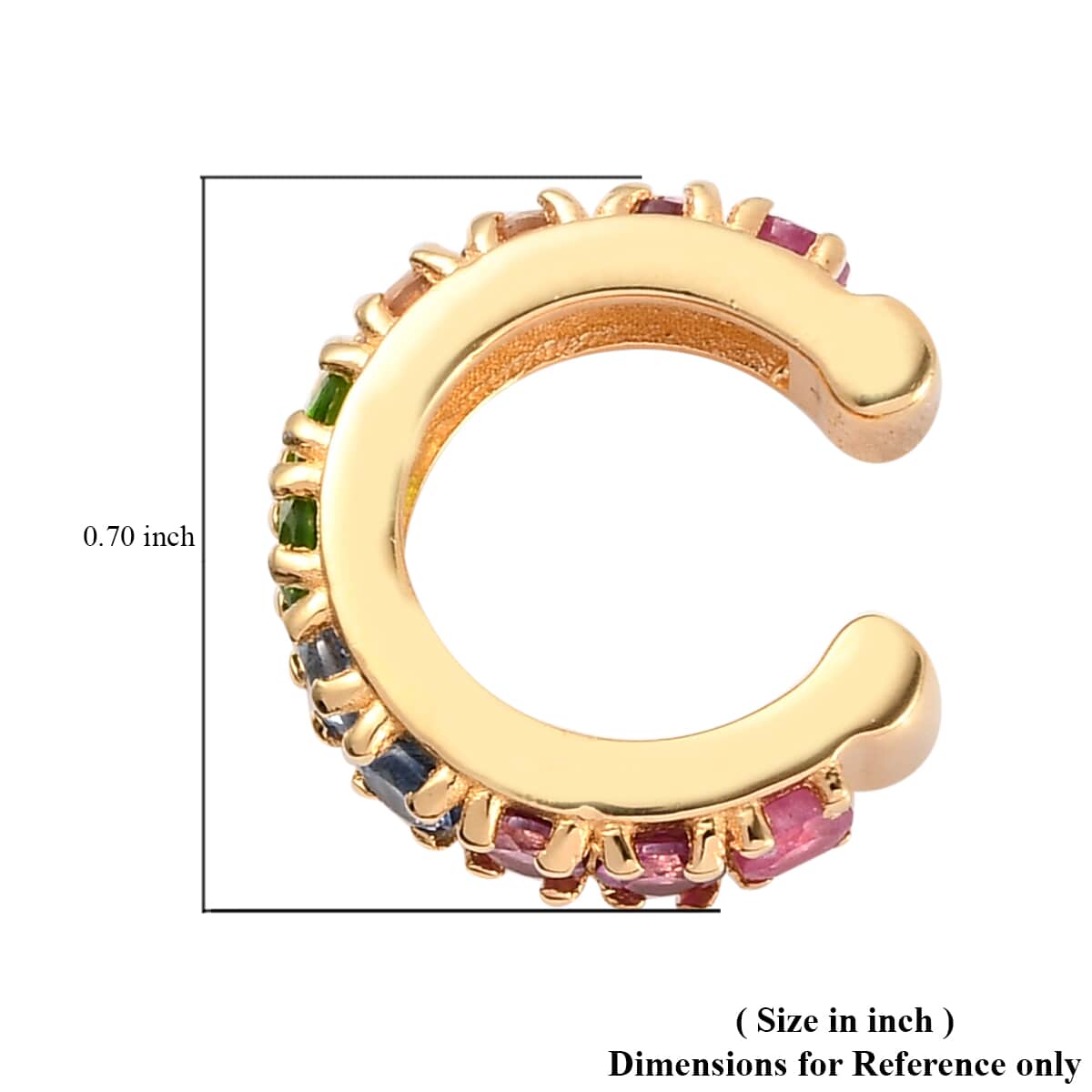 Multi Gemstone Open Band Rainbow Ear Cuff in Vermeil Yellow Gold Over Sterling Silver 1.65 ctw image number 4