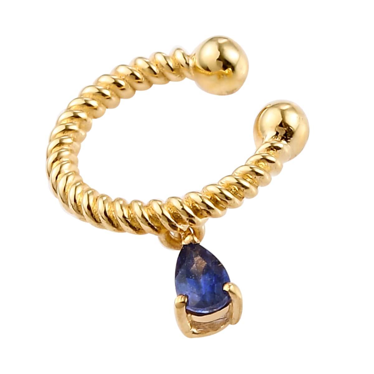 Masoala Sapphire Twisted Tear Drop Charm Ear Cuff in Vermeil Yellow Gold Over Sterling Silver 0.35 ctw image number 0