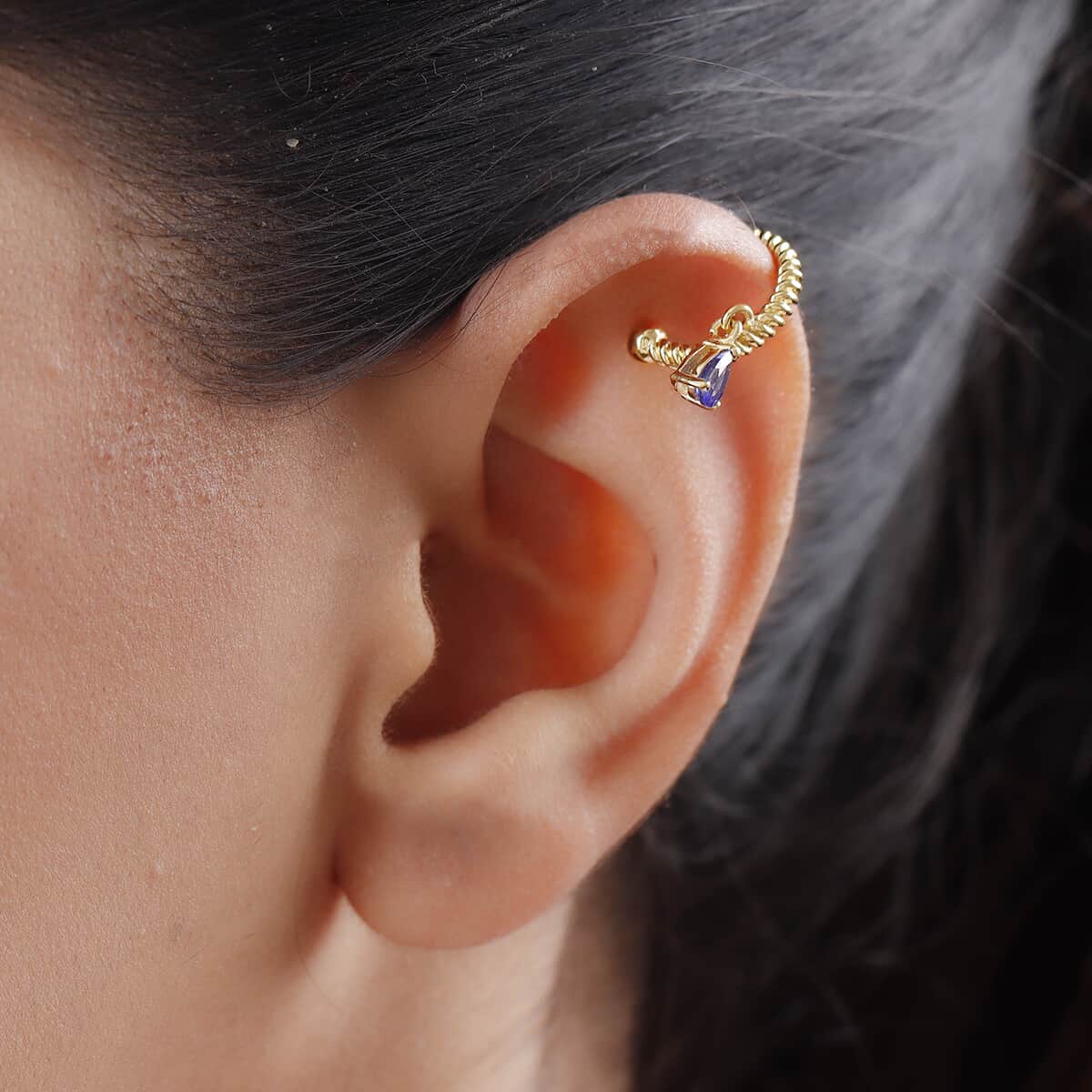 Masoala Sapphire Twisted Tear Drop Charm Ear Cuff in Vermeil Yellow Gold Over Sterling Silver 0.35 ctw image number 2