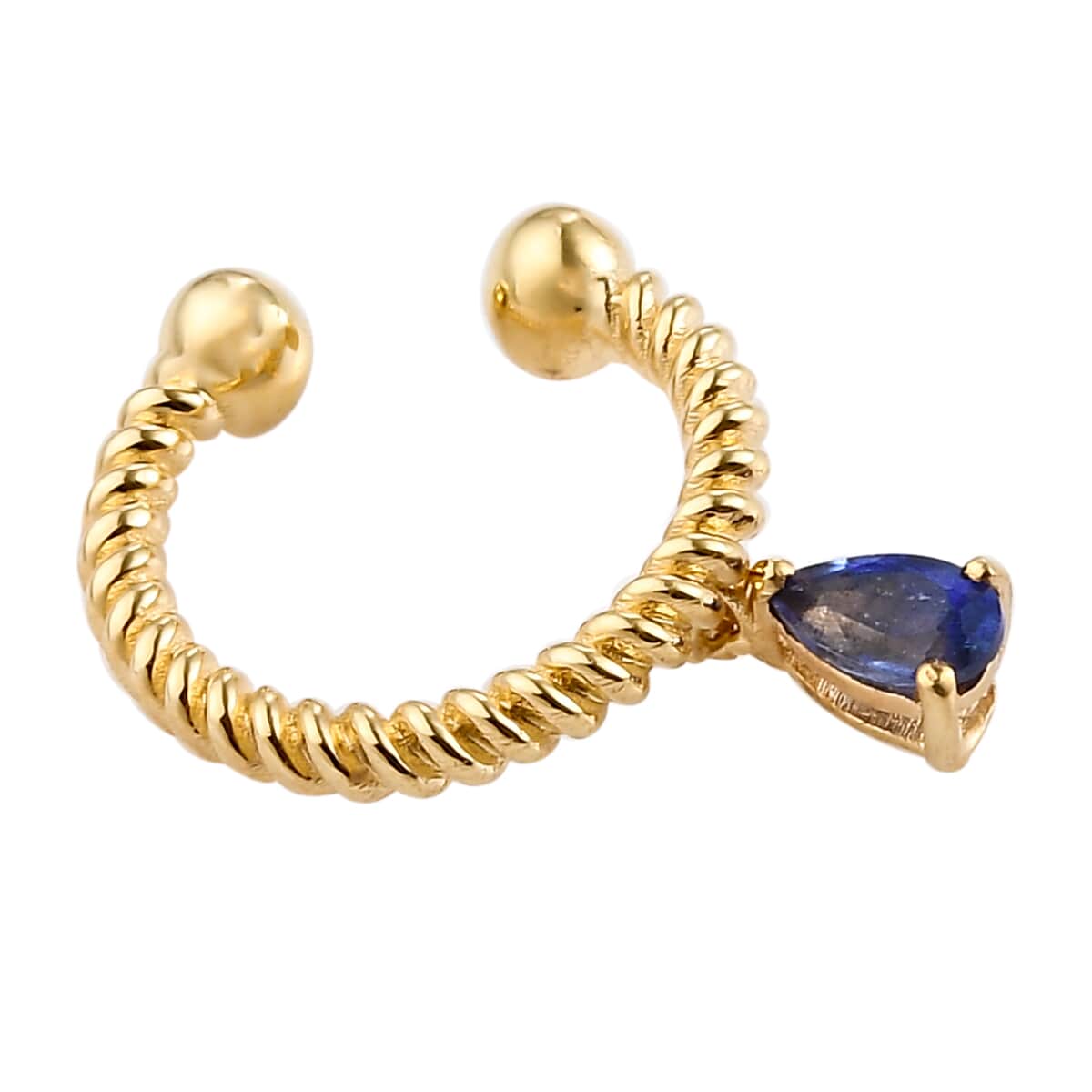 Masoala Sapphire Twisted Tear Drop Charm Ear Cuff in Vermeil Yellow Gold Over Sterling Silver 0.35 ctw image number 3
