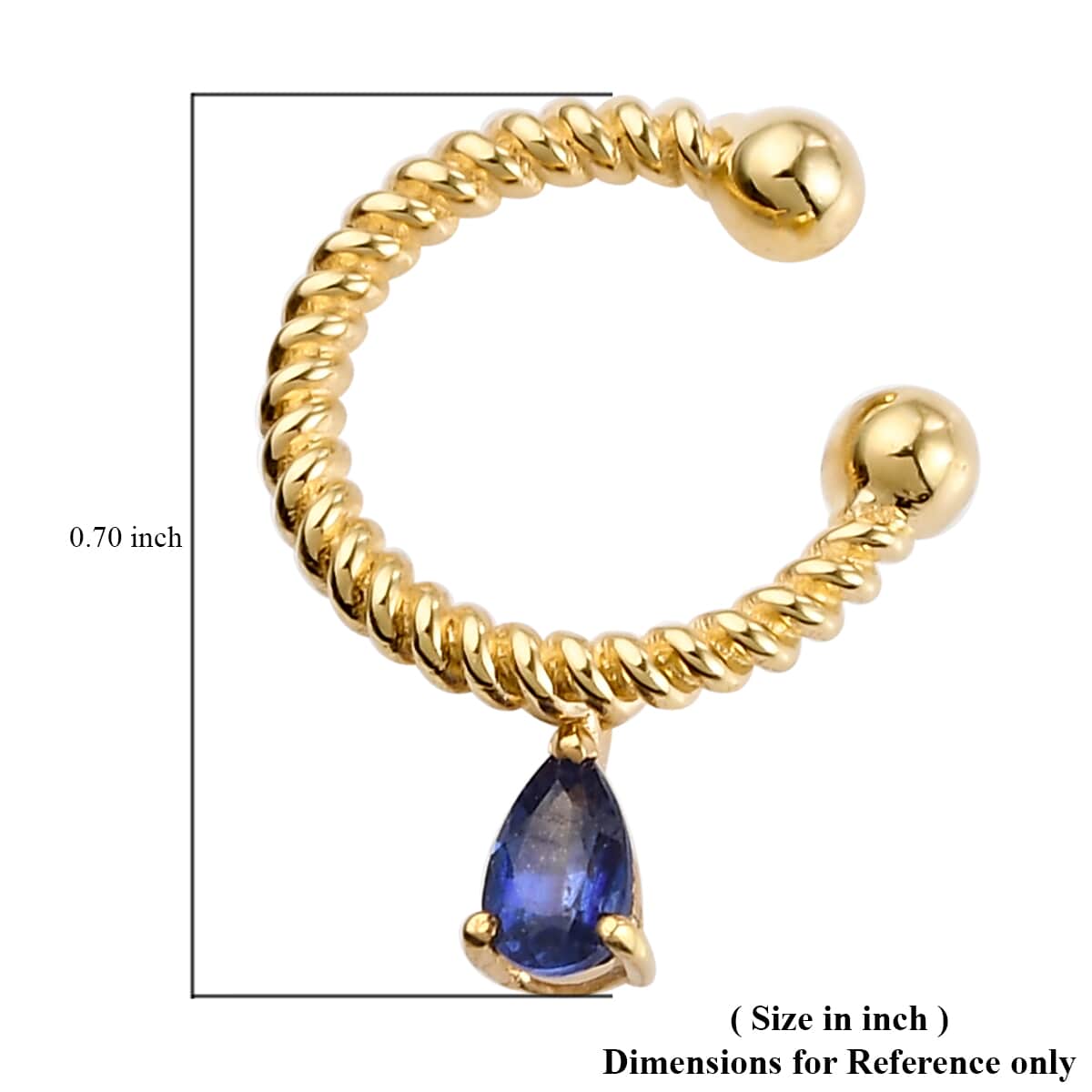 Masoala Sapphire Twisted Tear Drop Charm Ear Cuff in Vermeil Yellow Gold Over Sterling Silver 0.35 ctw image number 4
