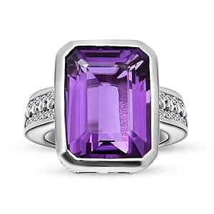 Lusaka Amethyst and White Zircon 7.75 ctw Ring in Platinum Over Sterling Silver (Size 5.5)
