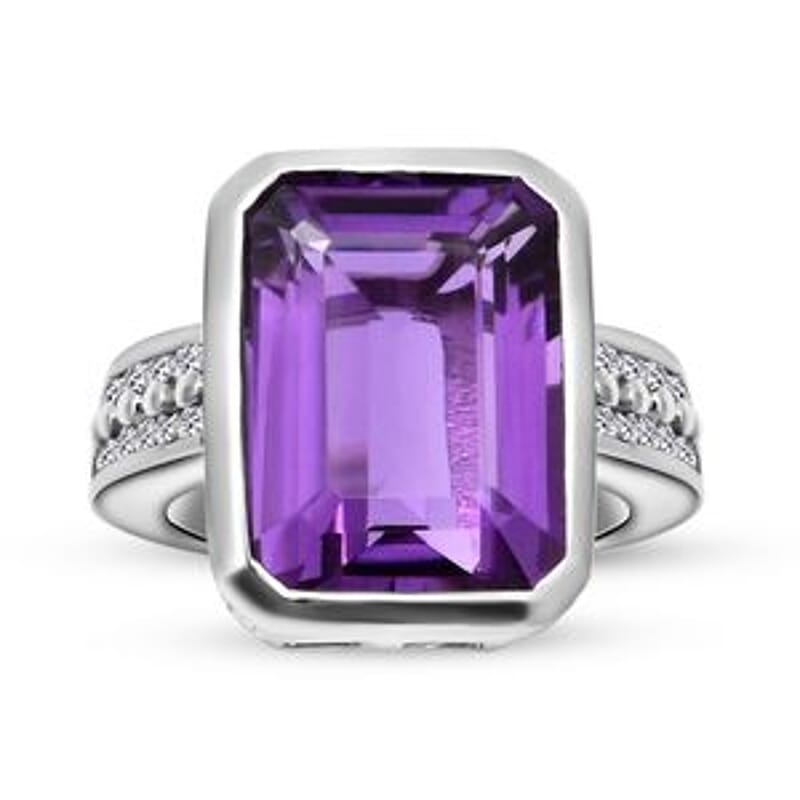 Lusaka Amethyst and White Zircon 7.75 ctw Ring in Platinum Over Sterling Silver (Size 5.5)