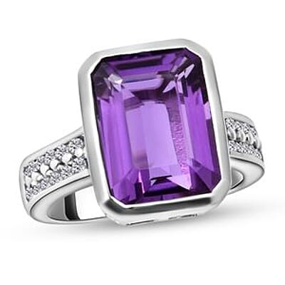 Lusaka Amethyst and White Zircon 7.75 ctw Ring in Platinum Over Sterling Silver (Size 5.5)