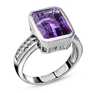 Lusaka Amethyst and White Zircon 7.75 ctw Ring in Platinum Over Sterling Silver (Size 5.5)