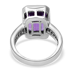Lusaka Amethyst and White Zircon 7.75 ctw Ring in Platinum Over Sterling Silver (Size 5.5)