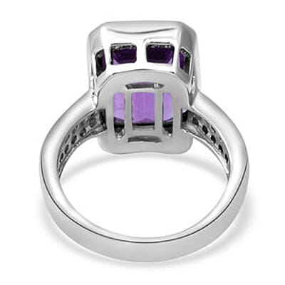 Lusaka Amethyst and White Zircon 7.75 ctw Ring in Platinum Over Sterling Silver (Size 5.5)