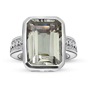 Prasiolite and White Zircon 7.75 ctw Ring in Platinum Over Sterling Silver (Size 6.5)