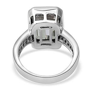 Prasiolite and White Zircon 7.75 ctw Ring in Platinum Over Sterling Silver (Size 6.5)