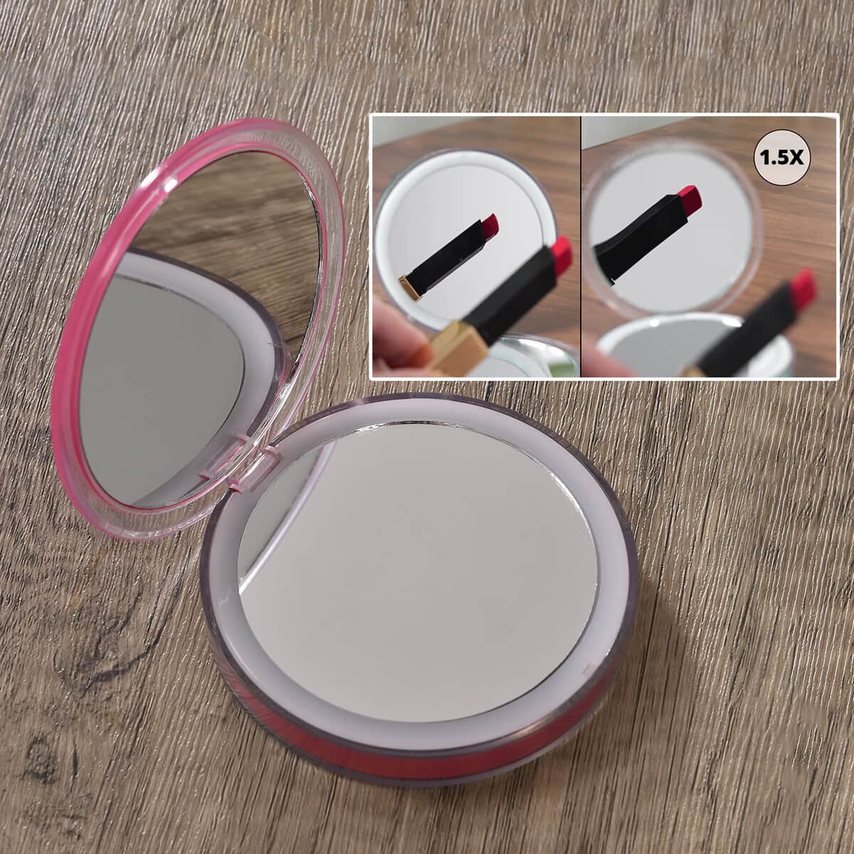 Pink Rechargeable Two-Sided LED Portable Mirror image number 1
