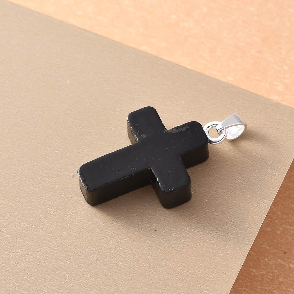 Shungite Cross Pendant in Sterling Silver 8.75 ctw image number 1