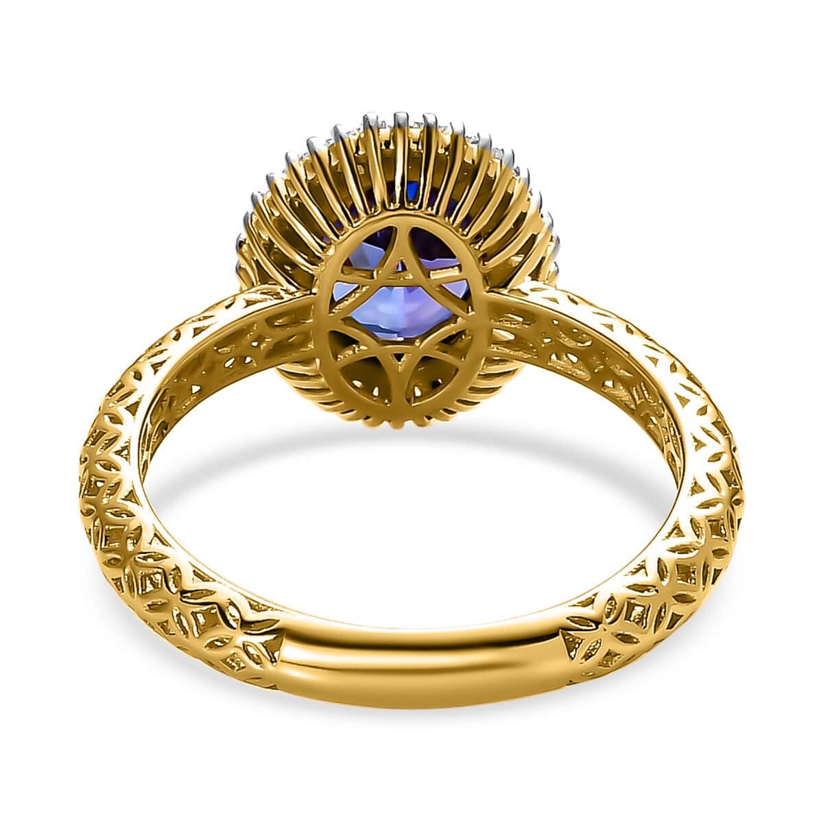 Mirage Collection 22K Yellow Gold AAAA Tanzanite and E-F VS2 Diamond Halo Ring (Size 6.0) 2.60 Grams 1.60 ctw image number 4
