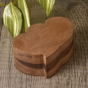 Double Heart Shape Walnut Jewelry Ring Box - Brown