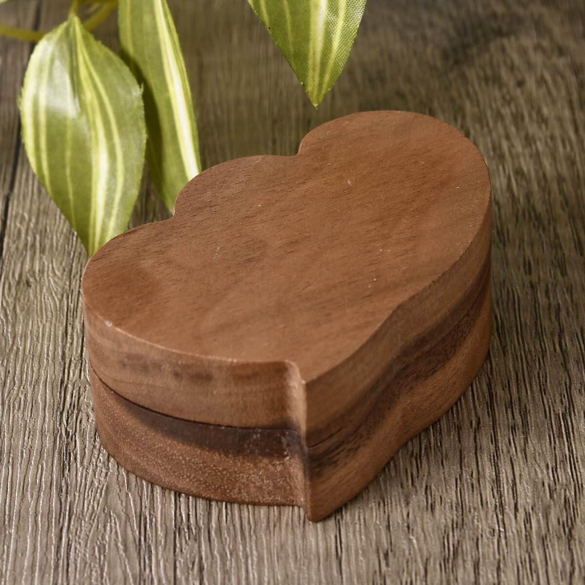 Double Heart Shape Walnut Jewelry Ring Box - Brown image number 1