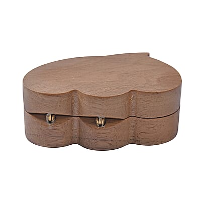 Double Heart Shape Walnut Jewelry Ring Box - Brown