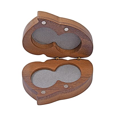Double Heart Shape Walnut Jewelry Ring Box - Brown