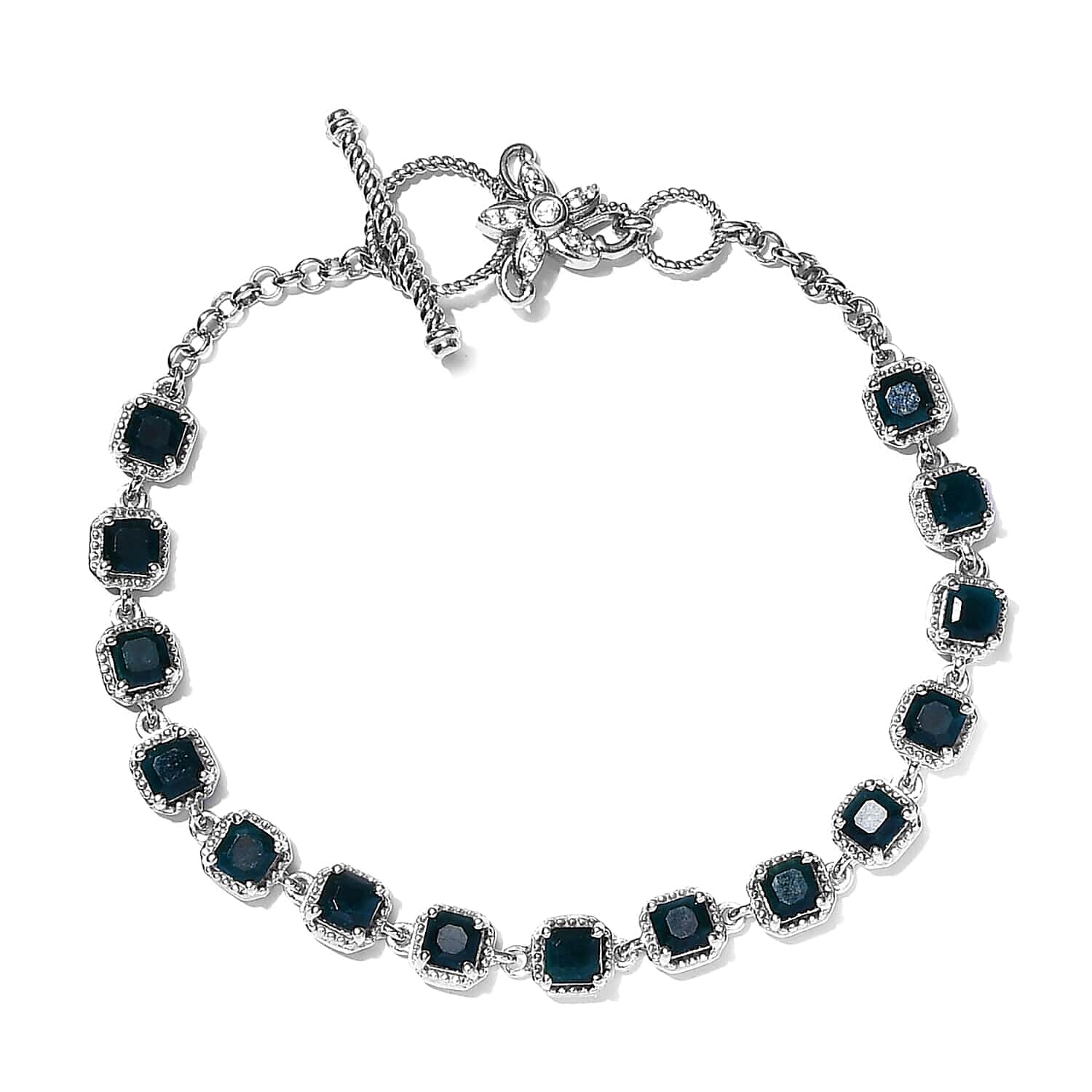 Teal Grandidierite and Natural White Zircon Fancy Bracelet in Platinum Over Sterling Silver (7.25 In) 5.20 ctw