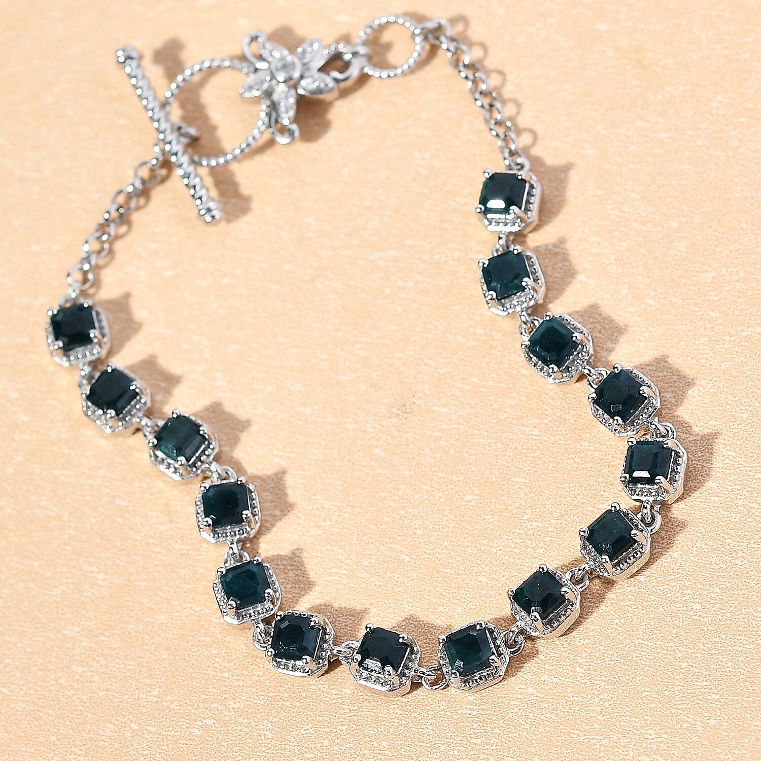 Teal Grandidierite and Natural White Zircon Fancy Bracelet in Platinum Over Sterling Silver (7.25 In) 5.20 ctw