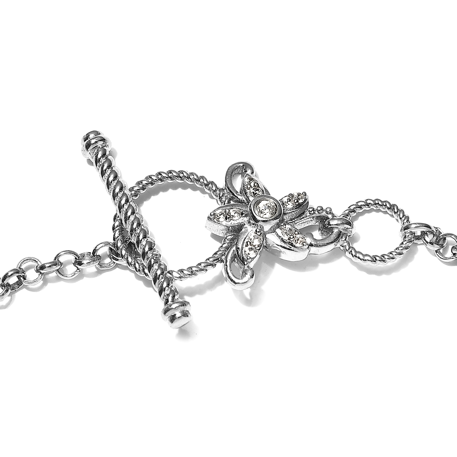 Teal Grandidierite and Natural White Zircon Fancy Bracelet in Platinum Over Sterling Silver (7.25 In) 5.20 ctw