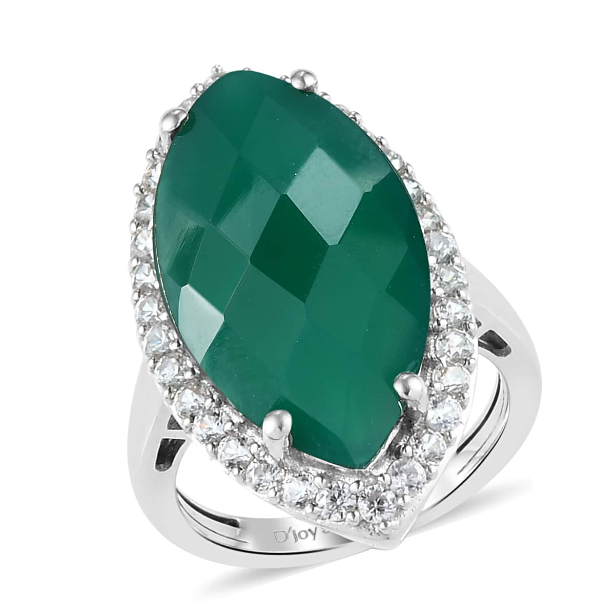 Checkerboard Cut Verde Onyx and Natural White Zircon Ring in Platinum Over Sterling Silver (Size 9.0) 10.25 ctw image number 0