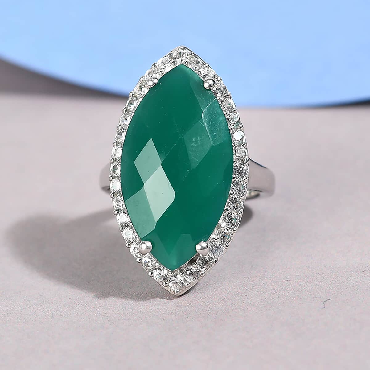 Checkerboard Cut Verde Onyx and Natural White Zircon Ring in Platinum Over Sterling Silver (Size 9.0) 10.25 ctw image number 1